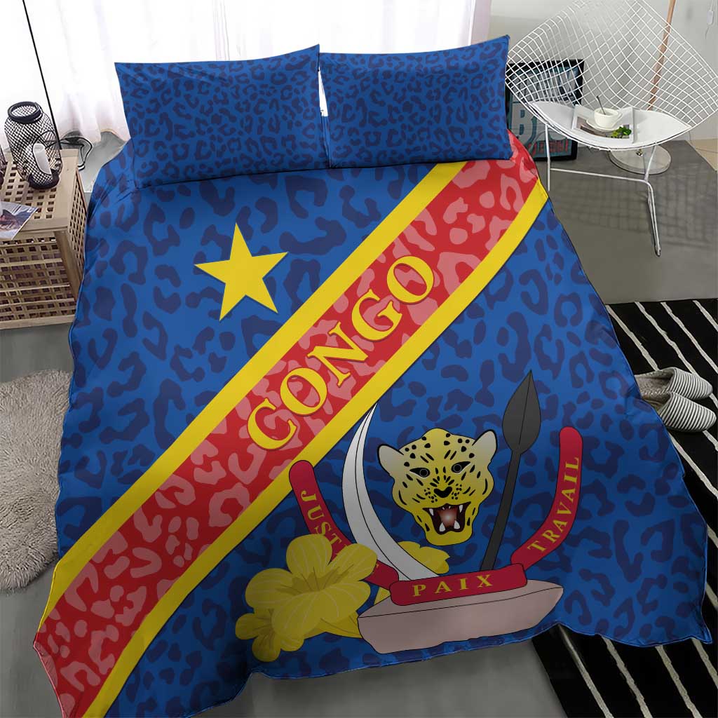 Congo DR Bedding Set Coat Of Arms Leopard Pattern LT01