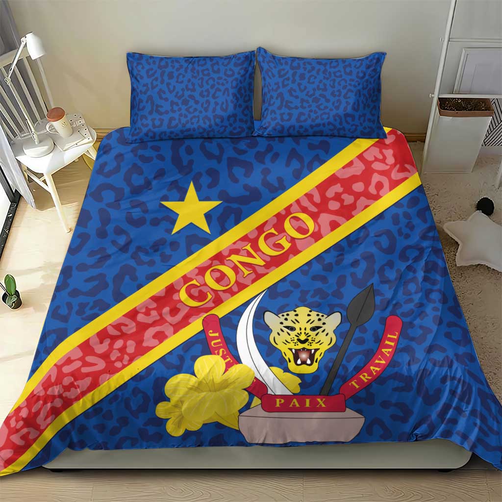 Congo DR Bedding Set Coat Of Arms Leopard Pattern LT01