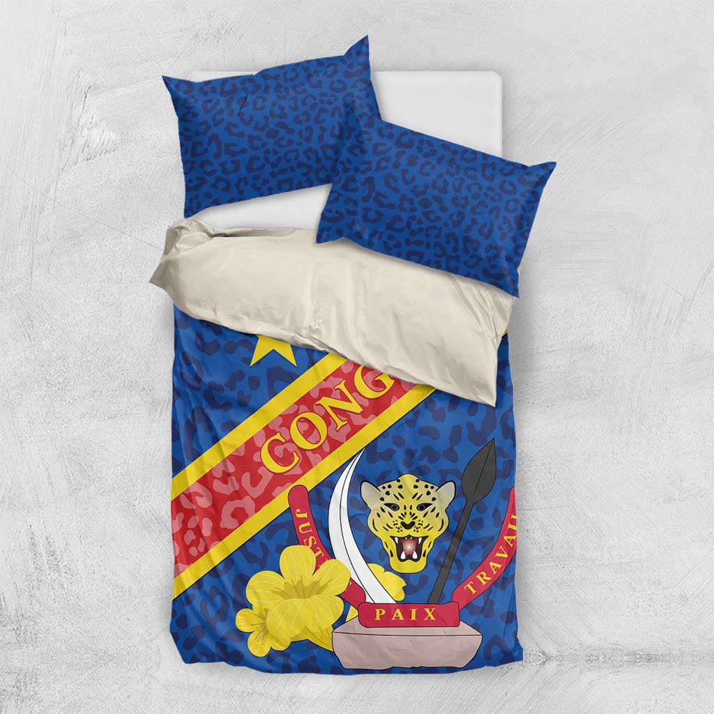 Congo DR Bedding Set Coat Of Arms Leopard Pattern LT01