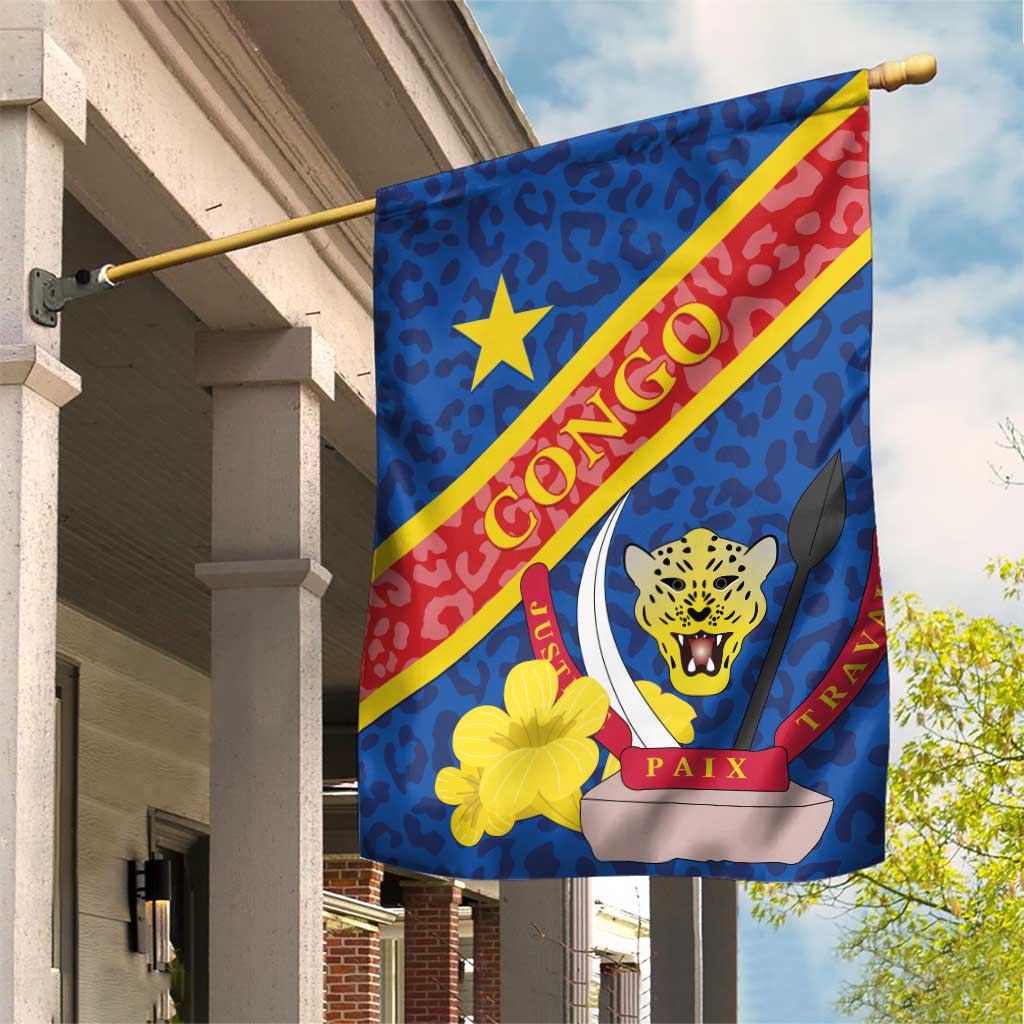 Congo DR Garden Flag Coat Of Arms Leopard Pattern LT01