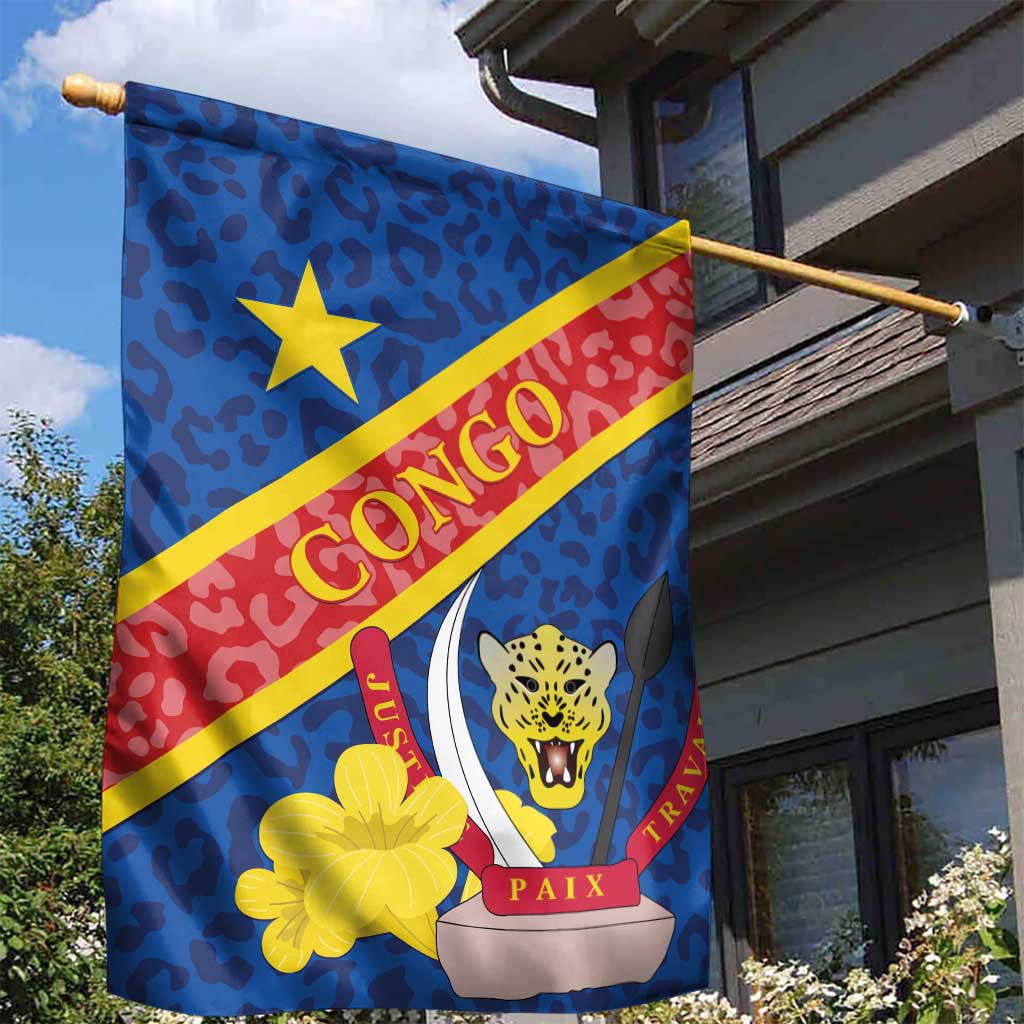 Congo DR Garden Flag Coat Of Arms Leopard Pattern LT01