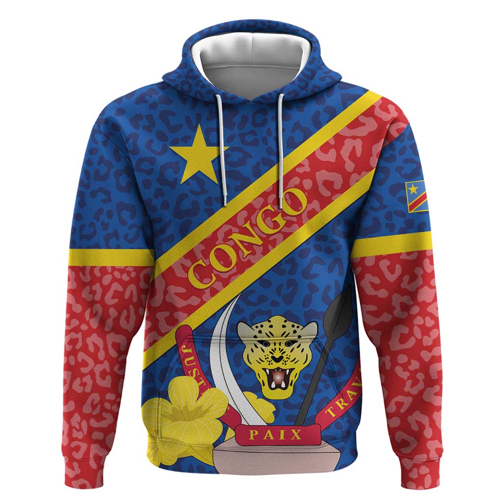 Congo DR Hoodie Coat Of Arms Leopard Pattern LT01