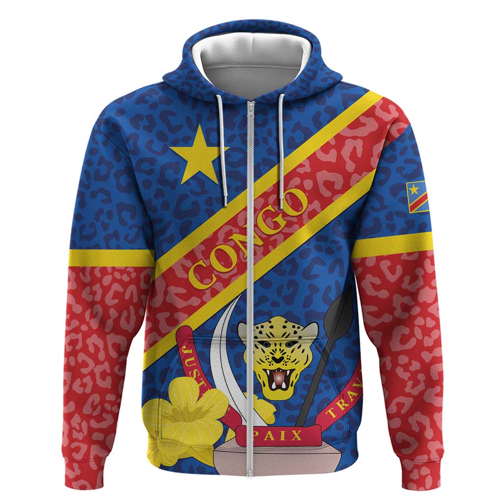 Congo DR Hoodie Coat Of Arms Leopard Pattern LT01