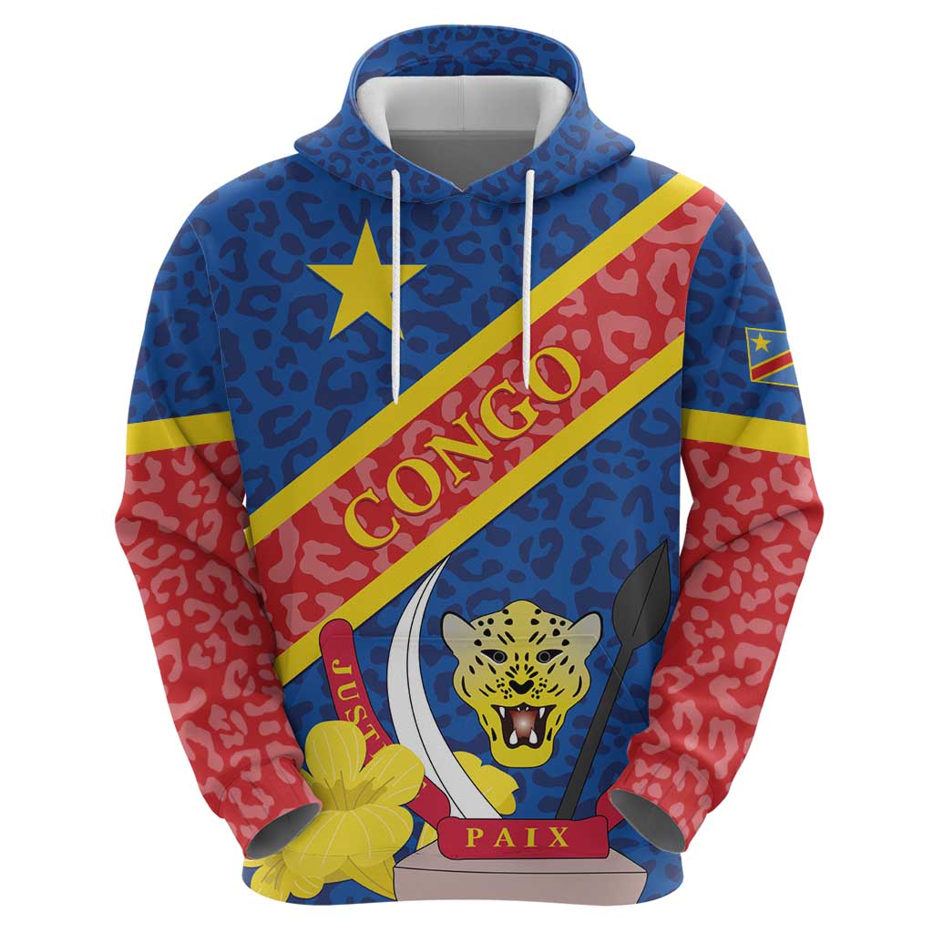 Congo DR Hoodie Coat Of Arms Leopard Pattern LT01