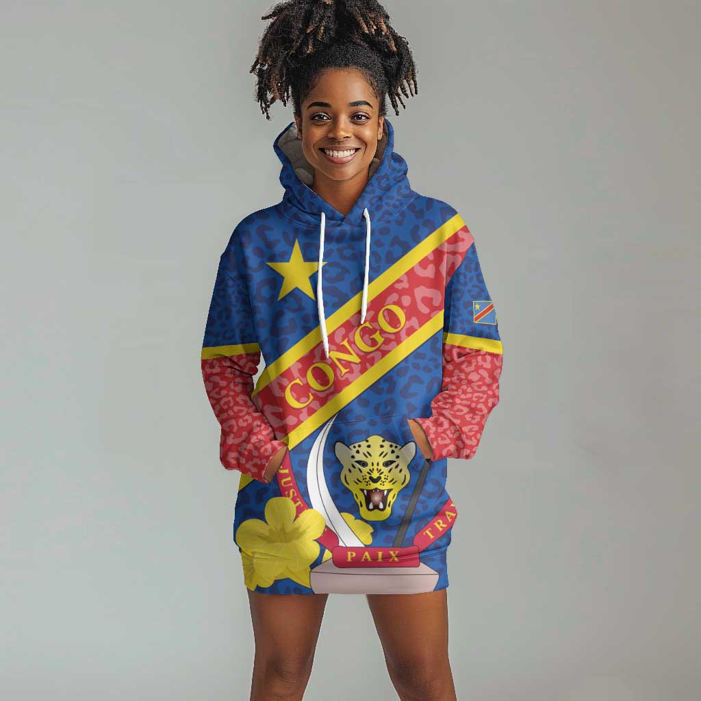 Congo DR Hoodie Dress Coat Of Arms Leopard Pattern LT01
