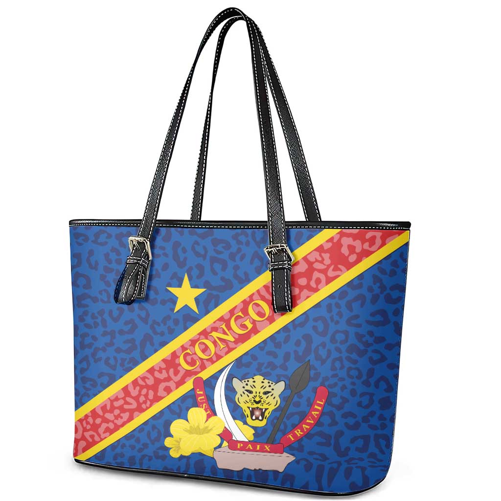 Congo DR Leather Tote Bag Coat Of Arms Leopard Pattern LT01