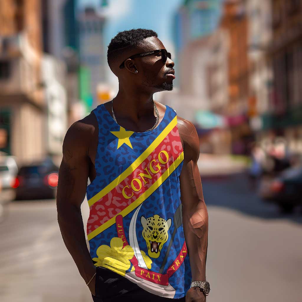 Congo DR Men Tank Top Coat Of Arms Leopard Pattern LT01