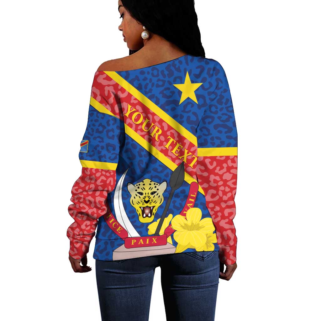 Congo DR Off Shoulder Sweater Coat Of Arms Leopard Pattern LT01