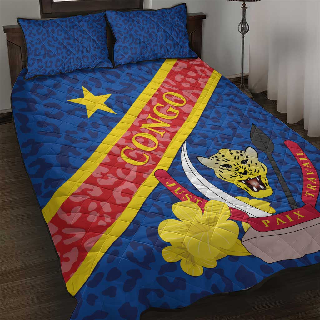 Congo DR Quilt Bed Set Coat Of Arms Leopard Pattern LT01