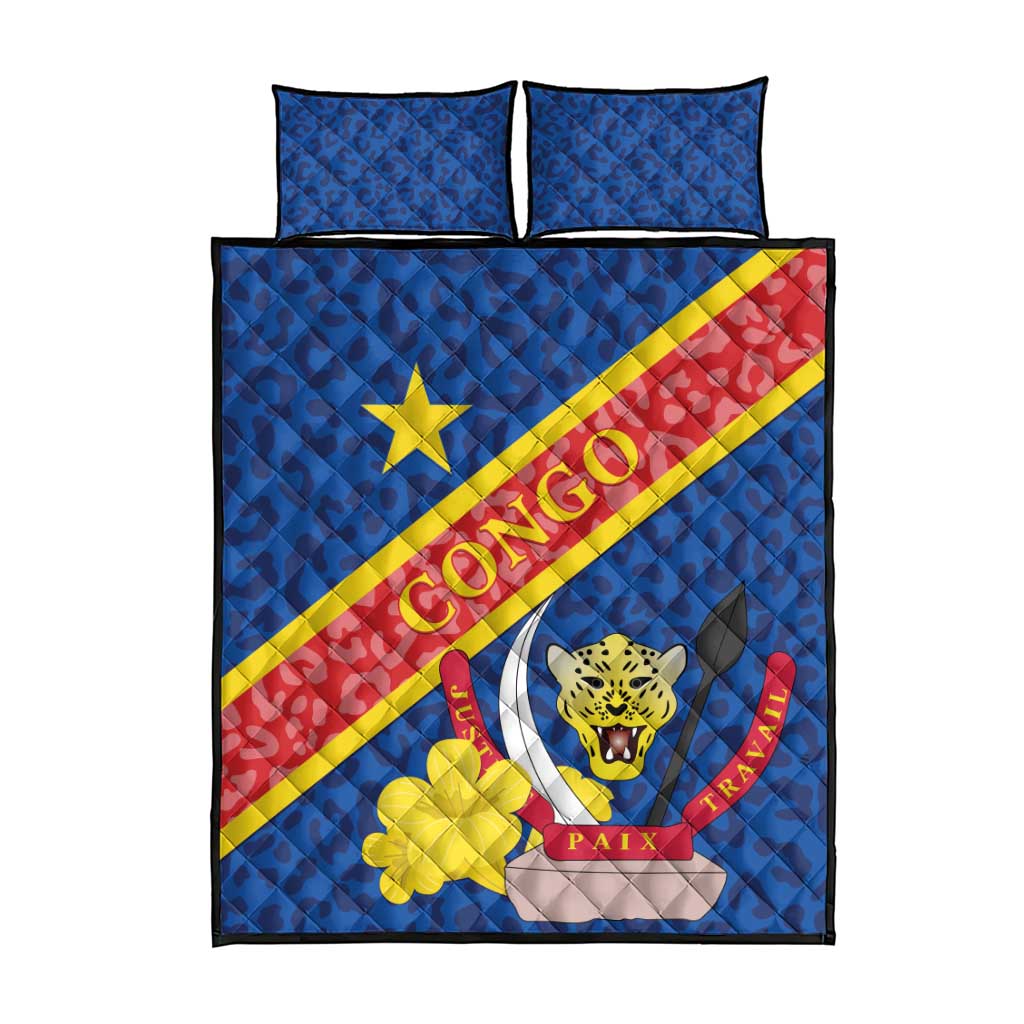 Congo DR Quilt Bed Set Coat Of Arms Leopard Pattern LT01