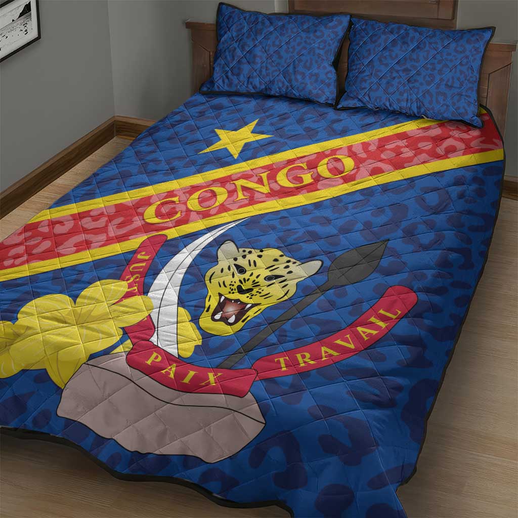 Congo DR Quilt Bed Set Coat Of Arms Leopard Pattern LT01