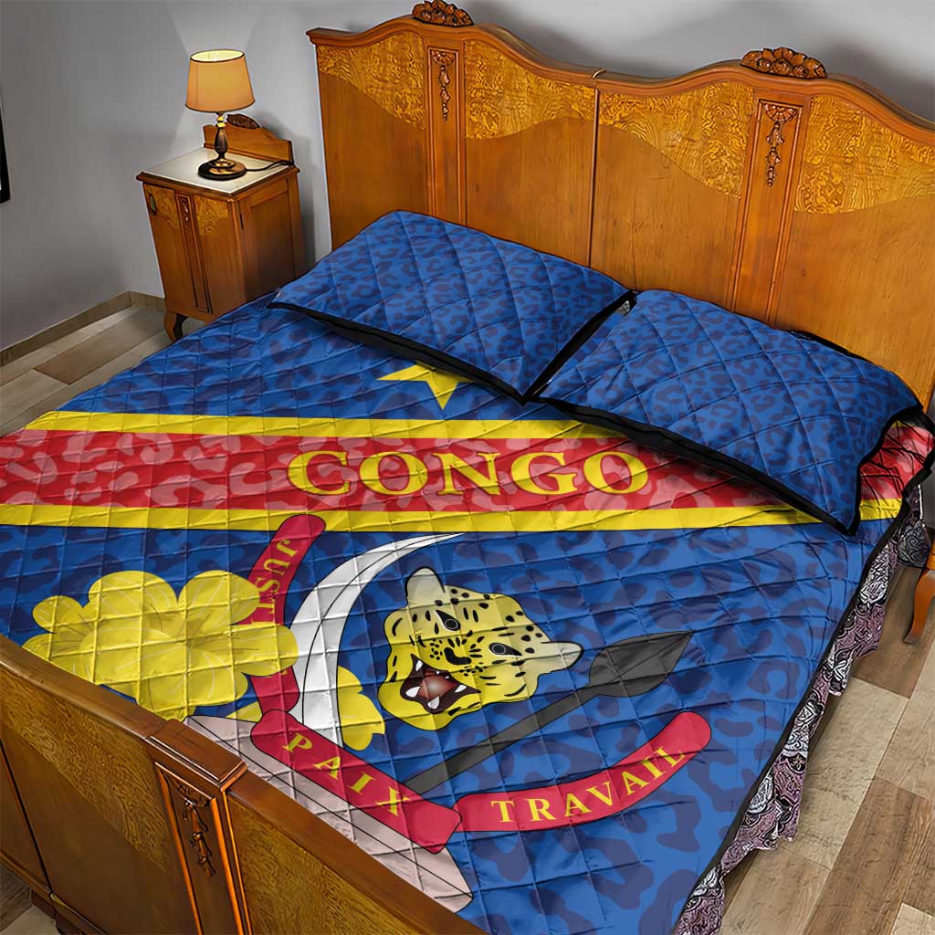 Congo DR Quilt Bed Set Coat Of Arms Leopard Pattern LT01
