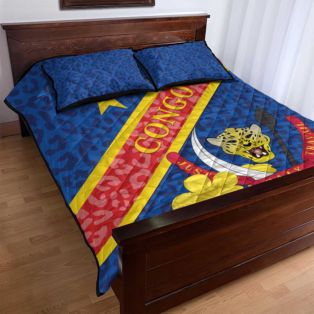 Congo DR Quilt Bed Set Coat Of Arms Leopard Pattern LT01
