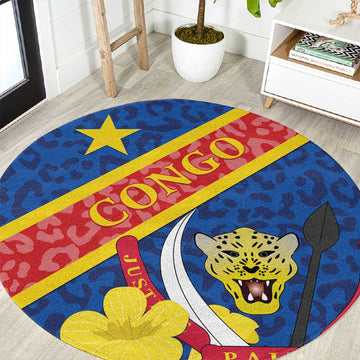 Congo DR Round Carpet Coat Of Arms Leopard Pattern LT01