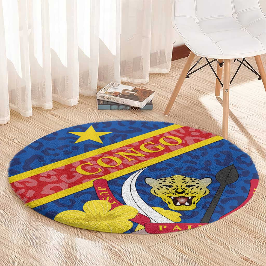 Congo DR Round Carpet Coat Of Arms Leopard Pattern LT01