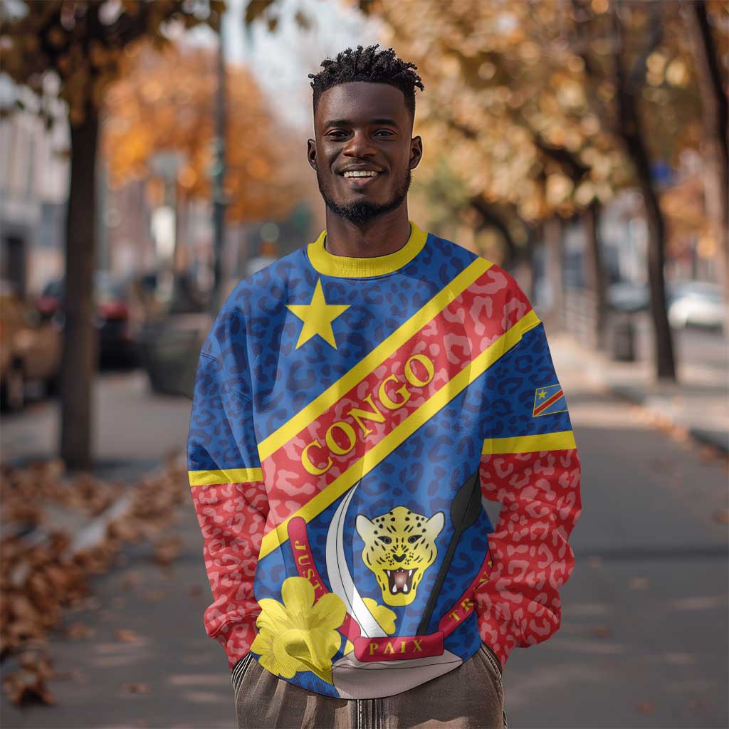 Congo DR Sweatshirt Coat Of Arms Leopard Pattern LT01