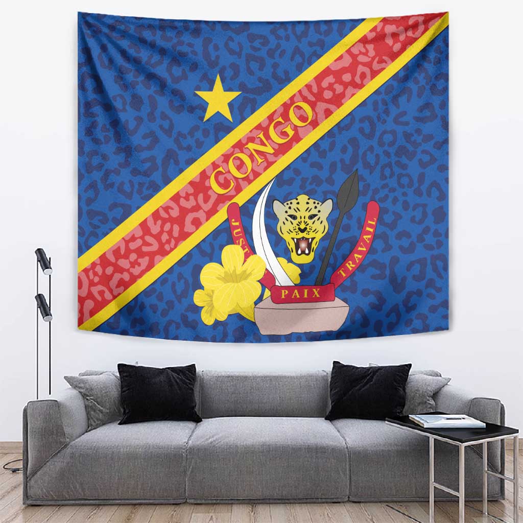 Congo DR Tapestry Coat Of Arms Leopard Pattern LT01