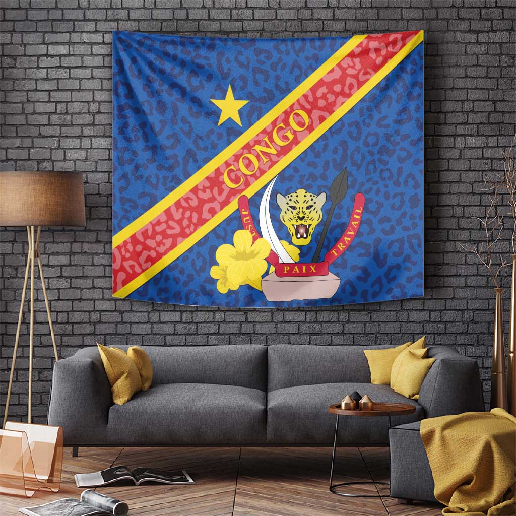 Congo DR Tapestry Coat Of Arms Leopard Pattern LT01