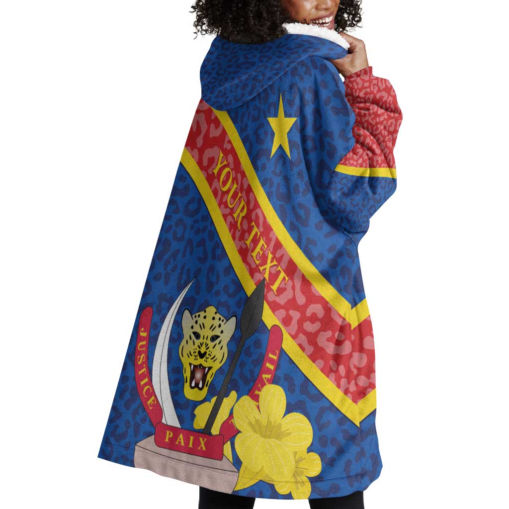 Congo DR Wearable Blanket Hoodie Coat Of Arms Leopard Pattern LT01