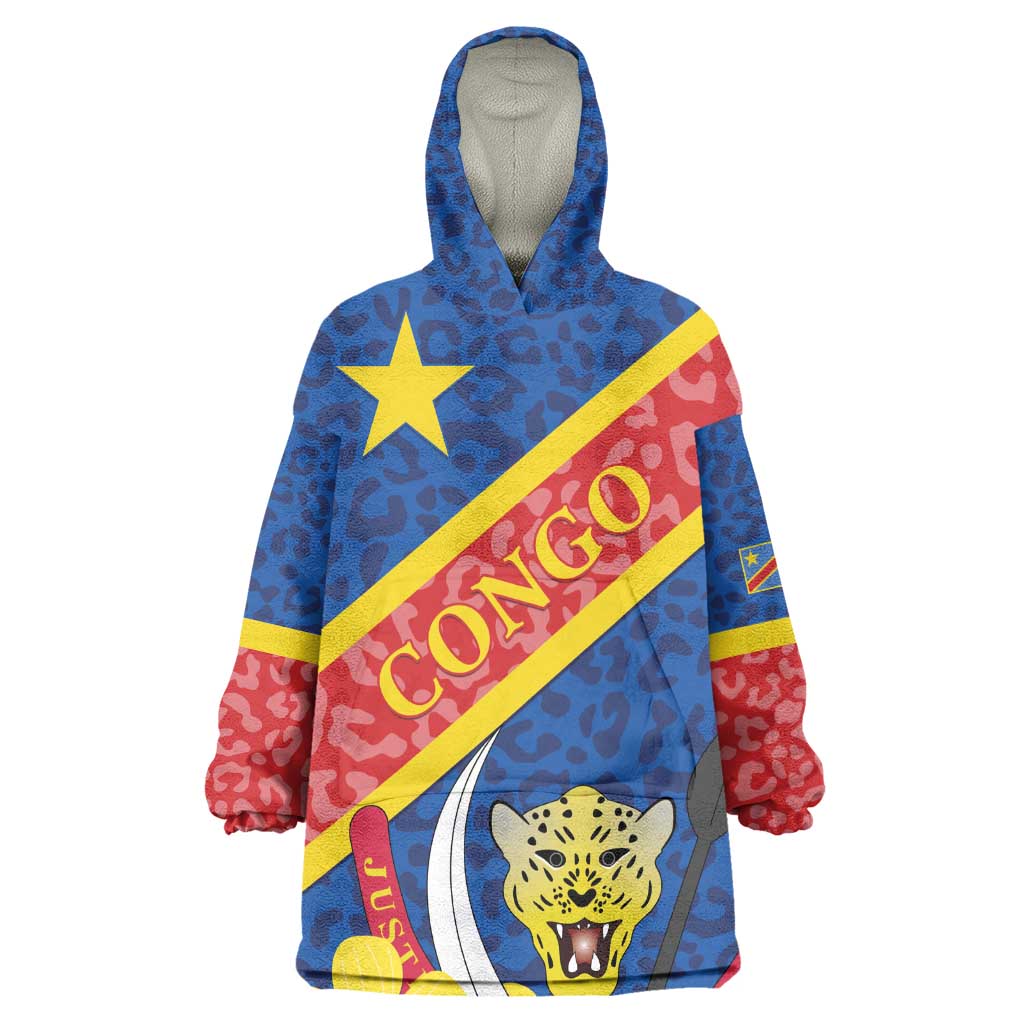 Congo DR Wearable Blanket Hoodie Coat Of Arms Leopard Pattern LT01