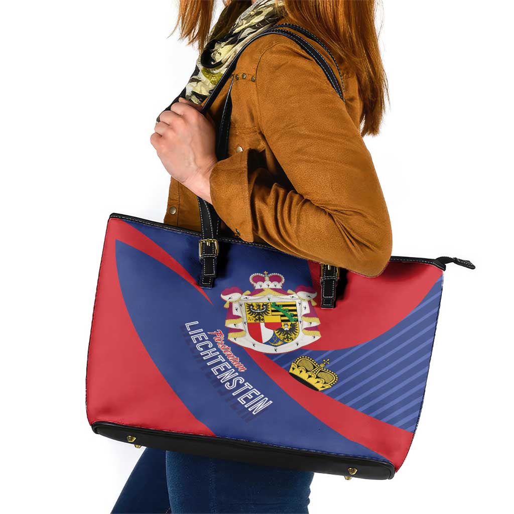 Liechtenstein Leather Tote Bag Coat Of Arms Blue Red Color LT01