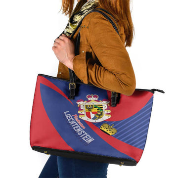 Liechtenstein Leather Tote Bag Coat Of Arms Blue Red Color LT01