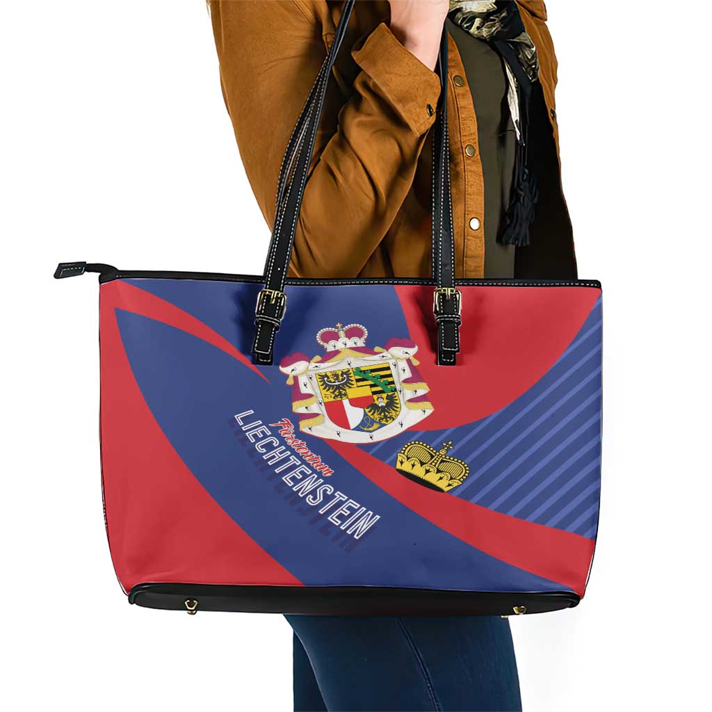 Liechtenstein Leather Tote Bag Coat Of Arms Blue Red Color LT01