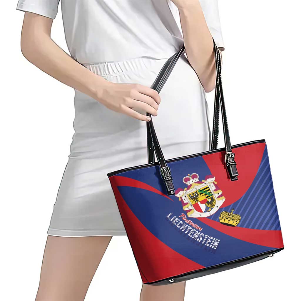 Liechtenstein Leather Tote Bag Coat Of Arms Blue Red Color LT01
