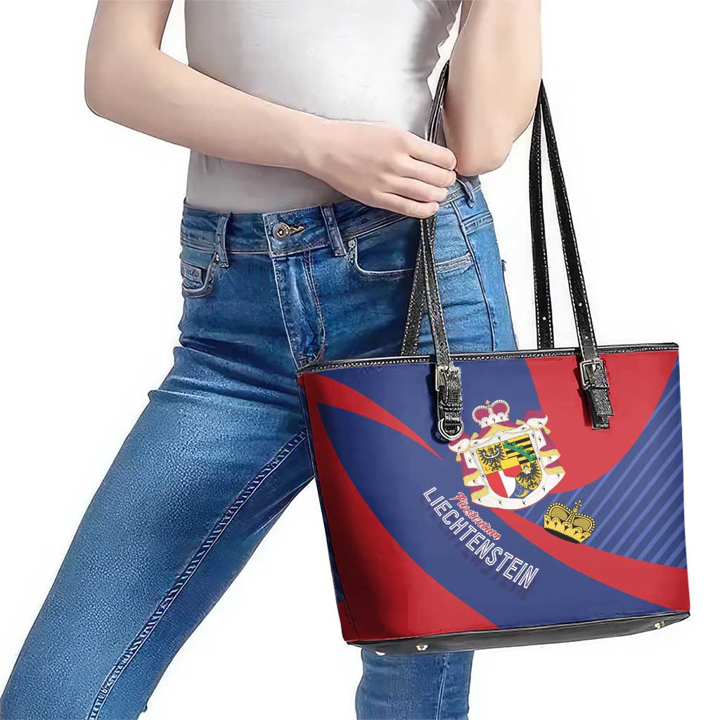 Liechtenstein Leather Tote Bag Coat Of Arms Blue Red Color LT01
