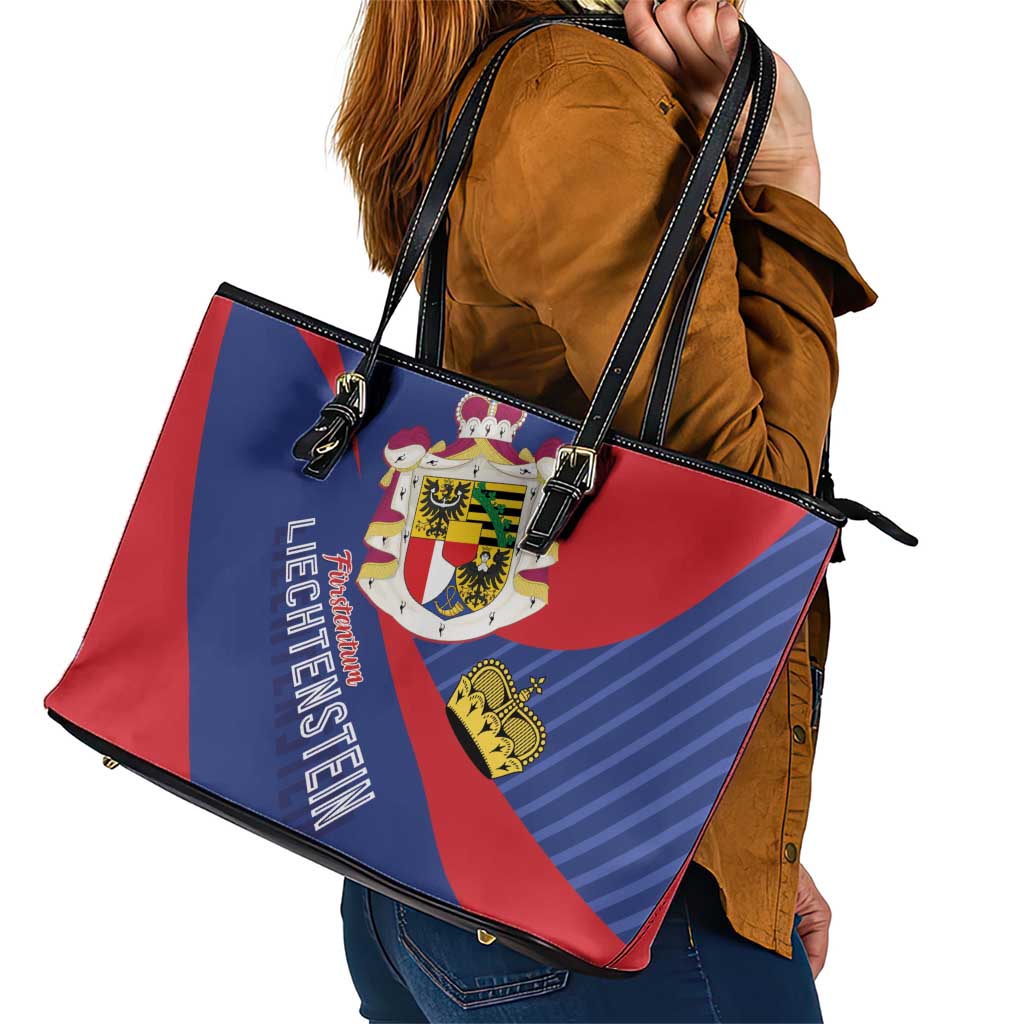Liechtenstein Leather Tote Bag Coat Of Arms Blue Red Color LT01
