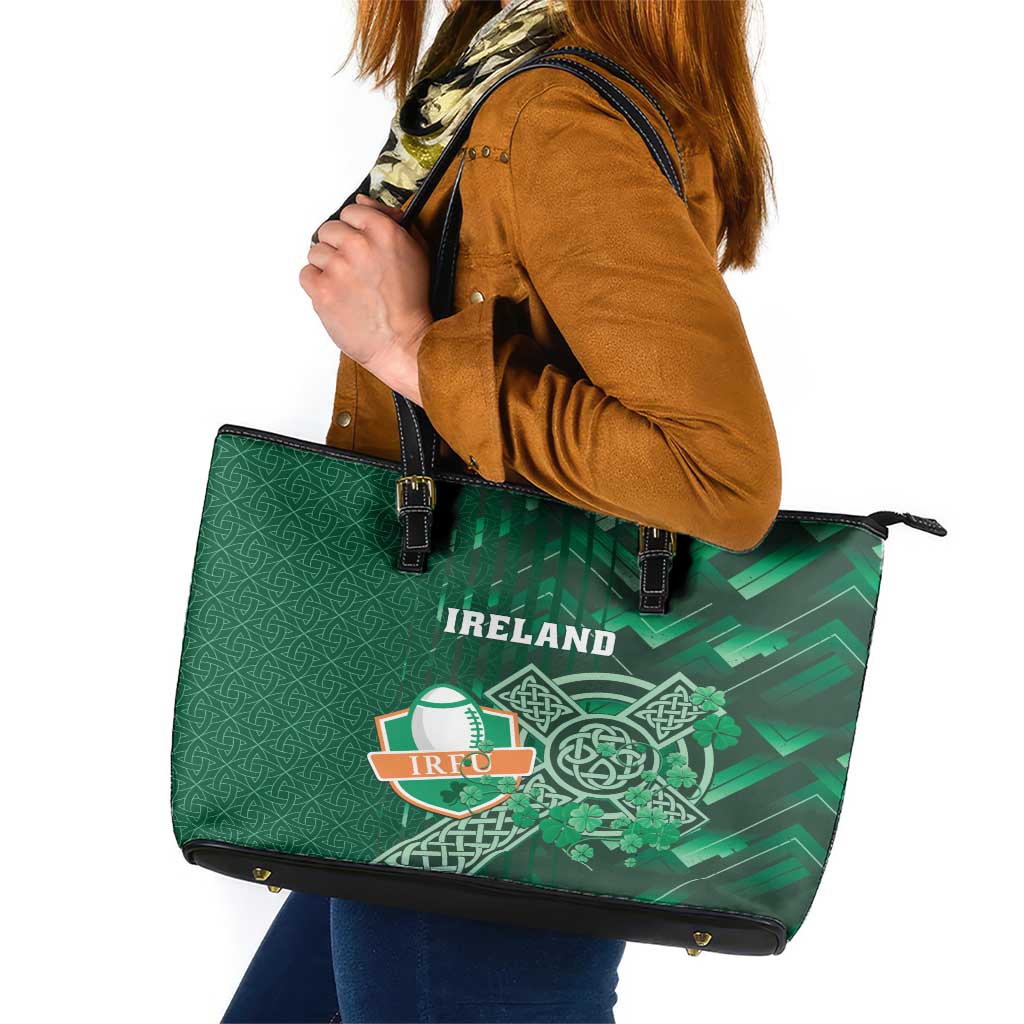 Ireland 2024 Rugby Leather Tote Bag Irish Shamrock Celtic Cross LT01