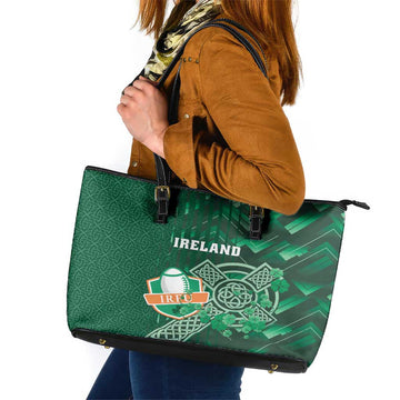 Ireland 2024 Rugby Leather Tote Bag Irish Shamrock Celtic Cross LT01
