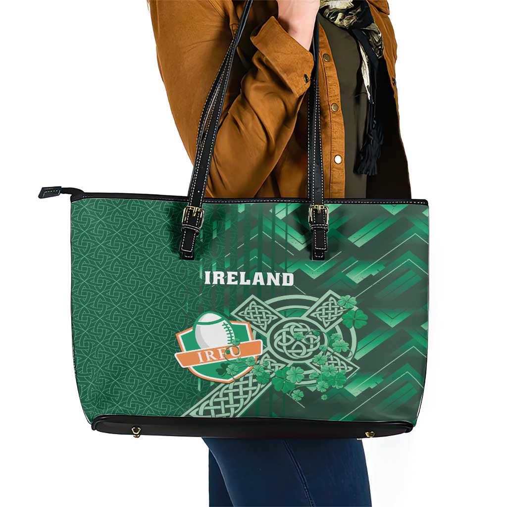 Ireland 2024 Rugby Leather Tote Bag Irish Shamrock Celtic Cross LT01