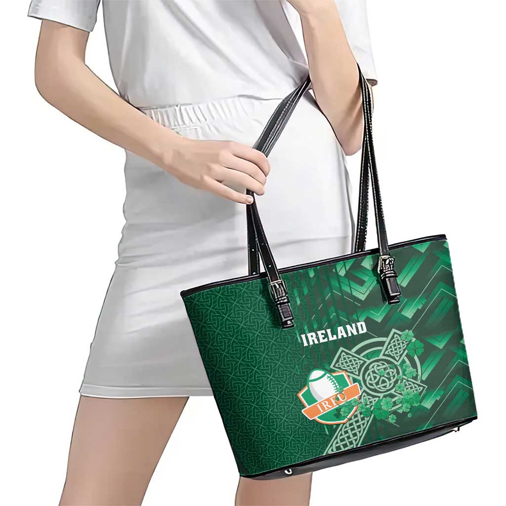 Ireland 2024 Rugby Leather Tote Bag Irish Shamrock Celtic Cross LT01