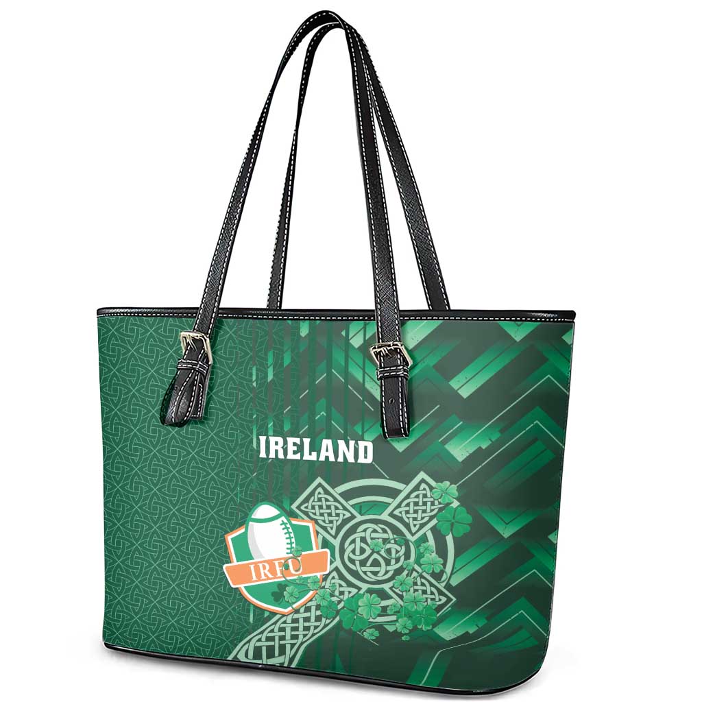 Ireland 2024 Rugby Leather Tote Bag Irish Shamrock Celtic Cross LT01