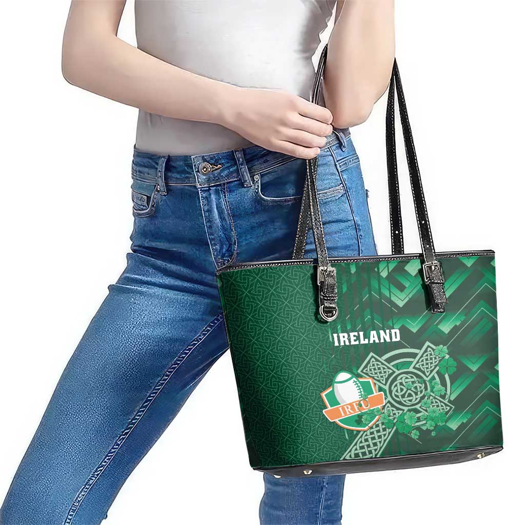 Ireland 2024 Rugby Leather Tote Bag Irish Shamrock Celtic Cross LT01
