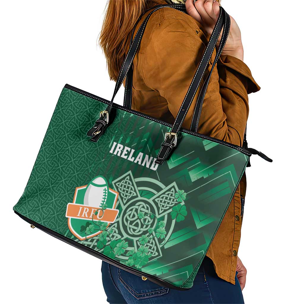 Ireland 2024 Rugby Leather Tote Bag Irish Shamrock Celtic Cross LT01