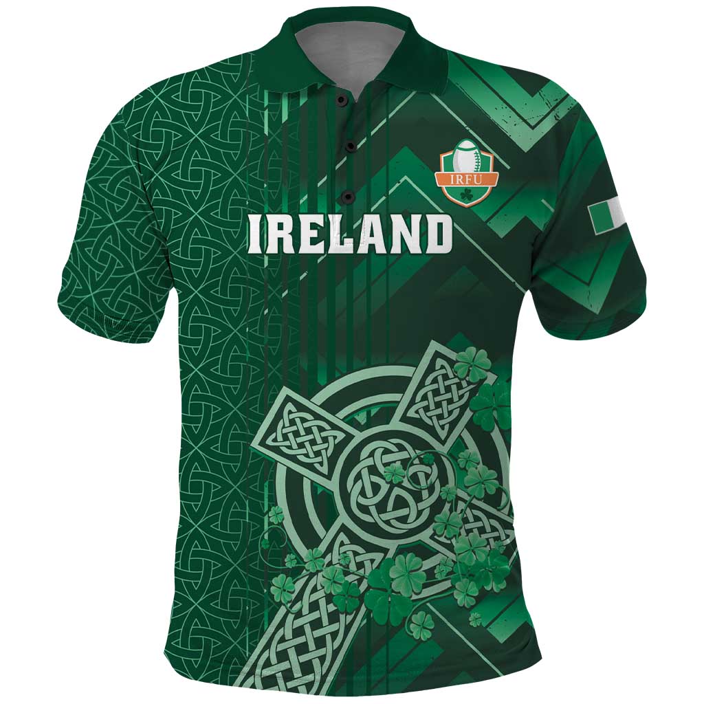 Ireland 2024 Rugby Polo Shirt Irish Shamrock Celtic Cross LT01