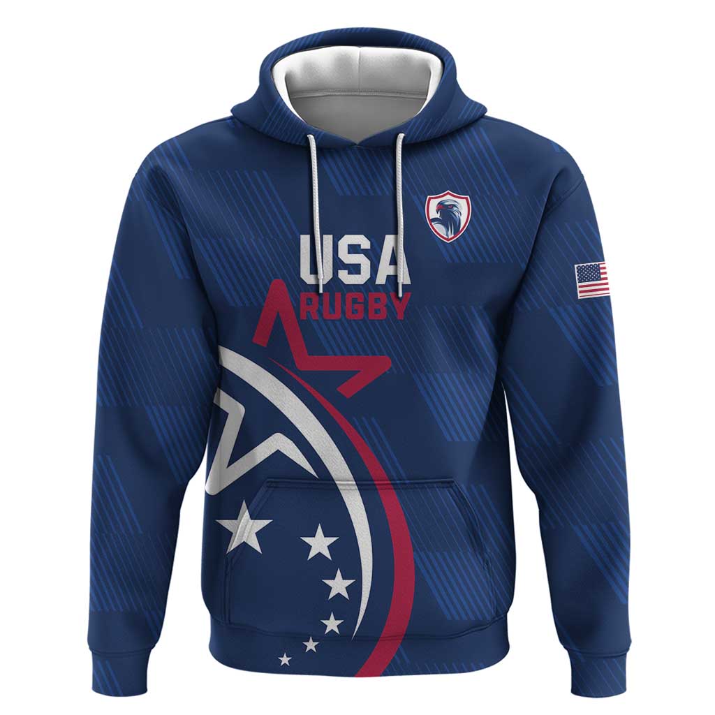 USA 2024 Rugby Hoodie Soar Like an Eagle Blue Version LT01