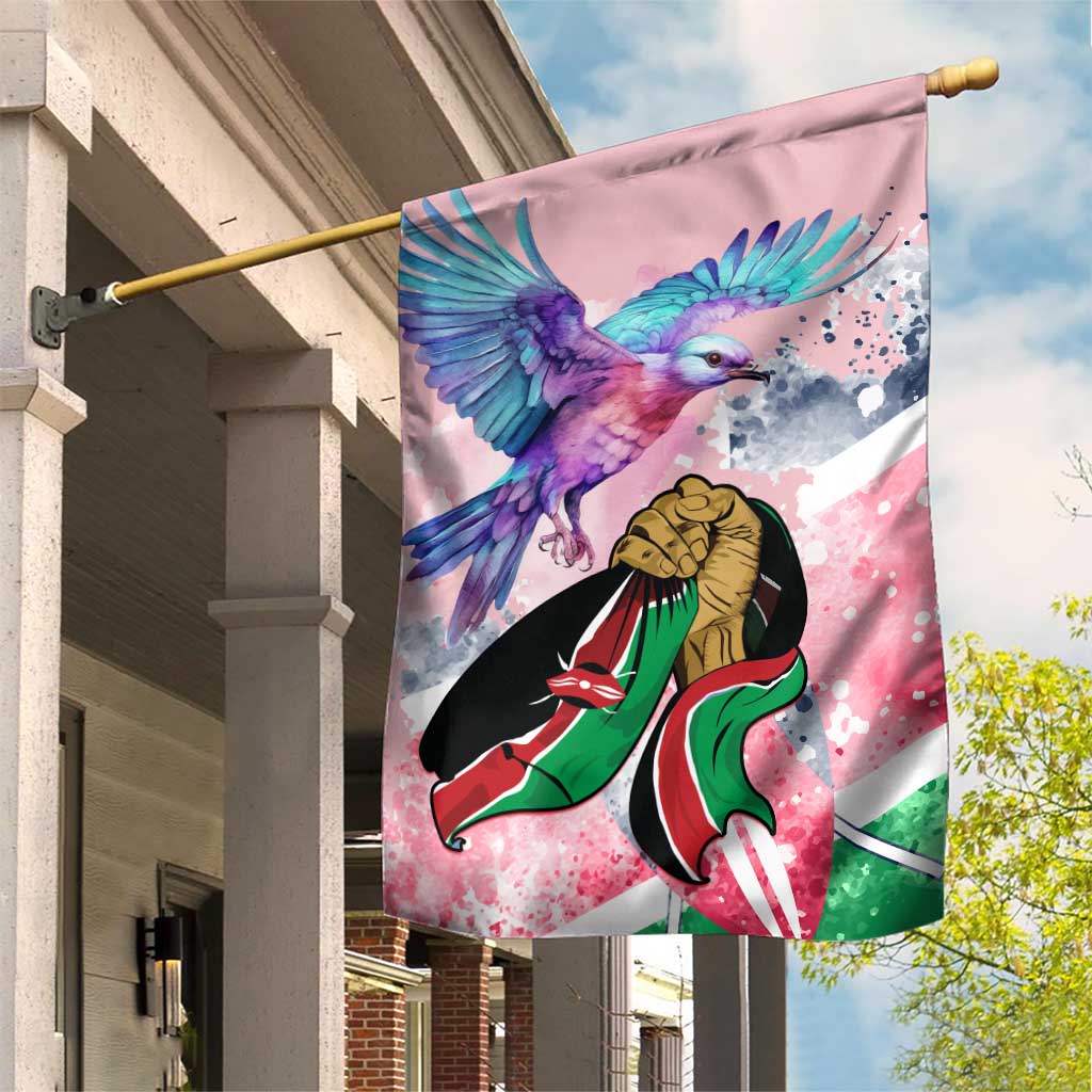 Kenya Independence Day Garden Flag with Lilac Breasted Roller - Unique Version LT01