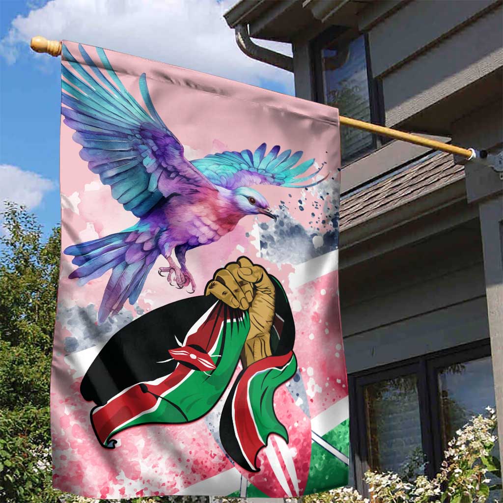 Kenya Independence Day Garden Flag with Lilac Breasted Roller - Unique Version LT01