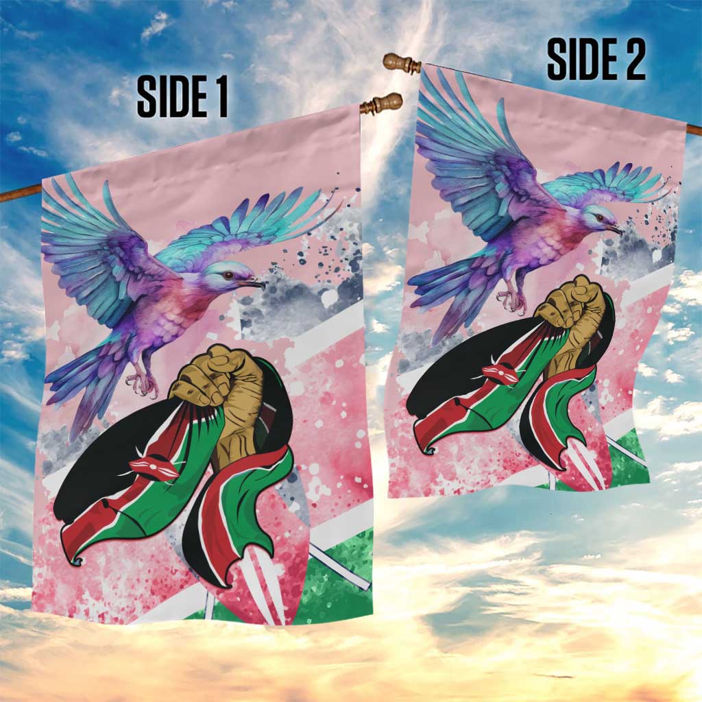 Kenya Independence Day Garden Flag with Lilac Breasted Roller - Unique Version LT01
