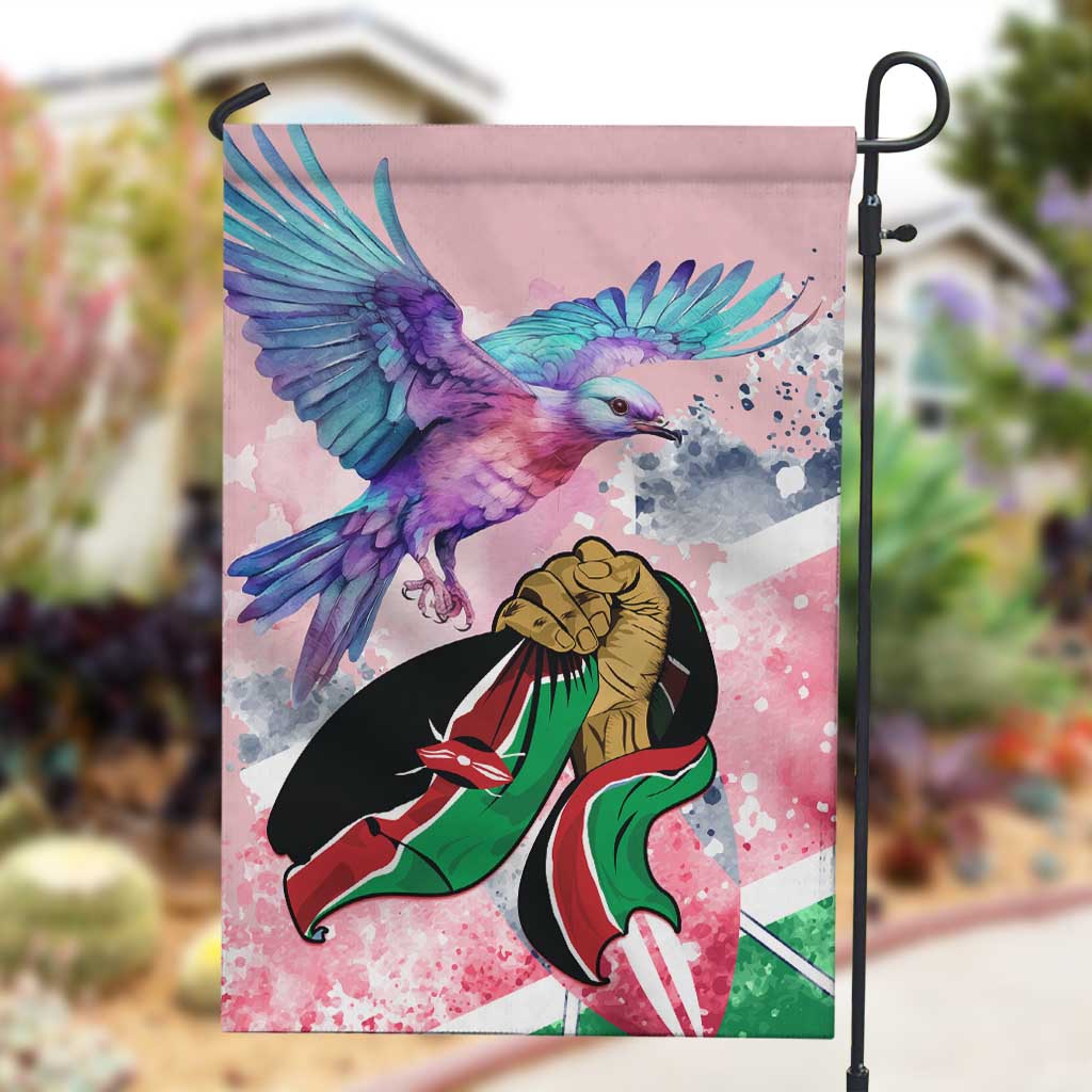 Kenya Independence Day Garden Flag with Lilac Breasted Roller - Unique Version LT01