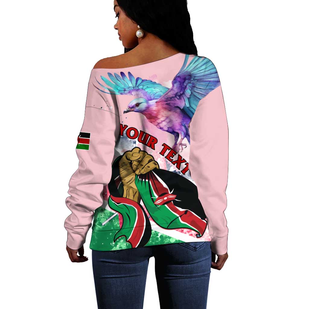 Personalized Kenya Independence Day Off Shoulder Sweater with Lilac Breasted Roller - Unique Version LT01