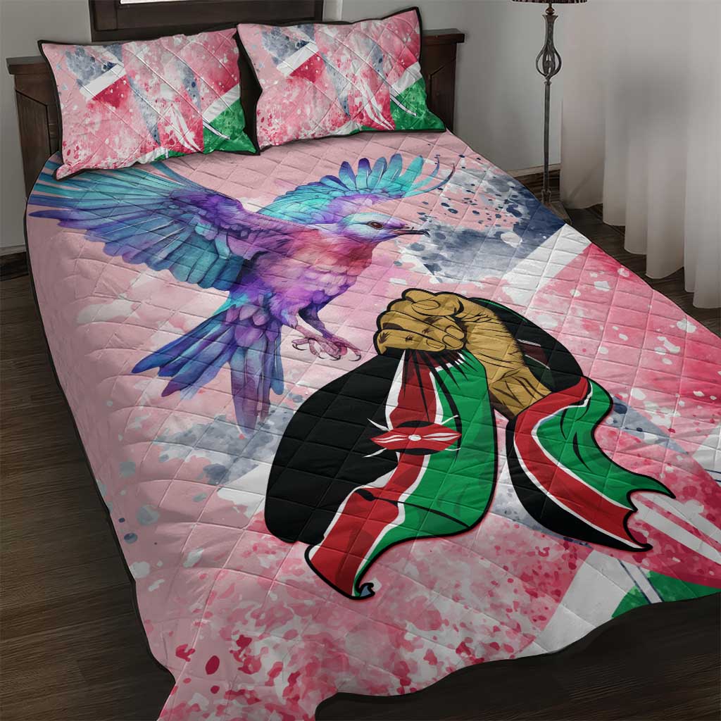 Kenya Independence Day Quilt Bed Set with Lilac Breasted Roller - Unique Version LT01
