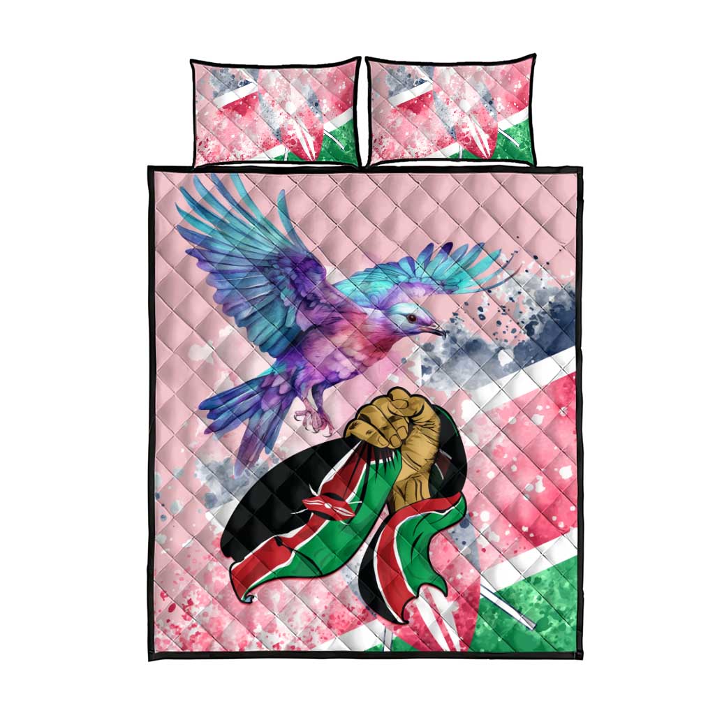 Kenya Independence Day Quilt Bed Set with Lilac Breasted Roller - Unique Version LT01