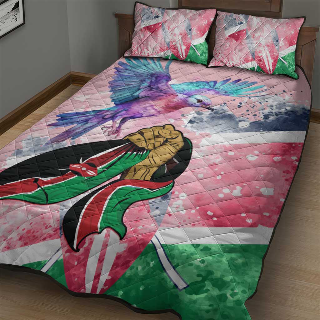 Kenya Independence Day Quilt Bed Set with Lilac Breasted Roller - Unique Version LT01