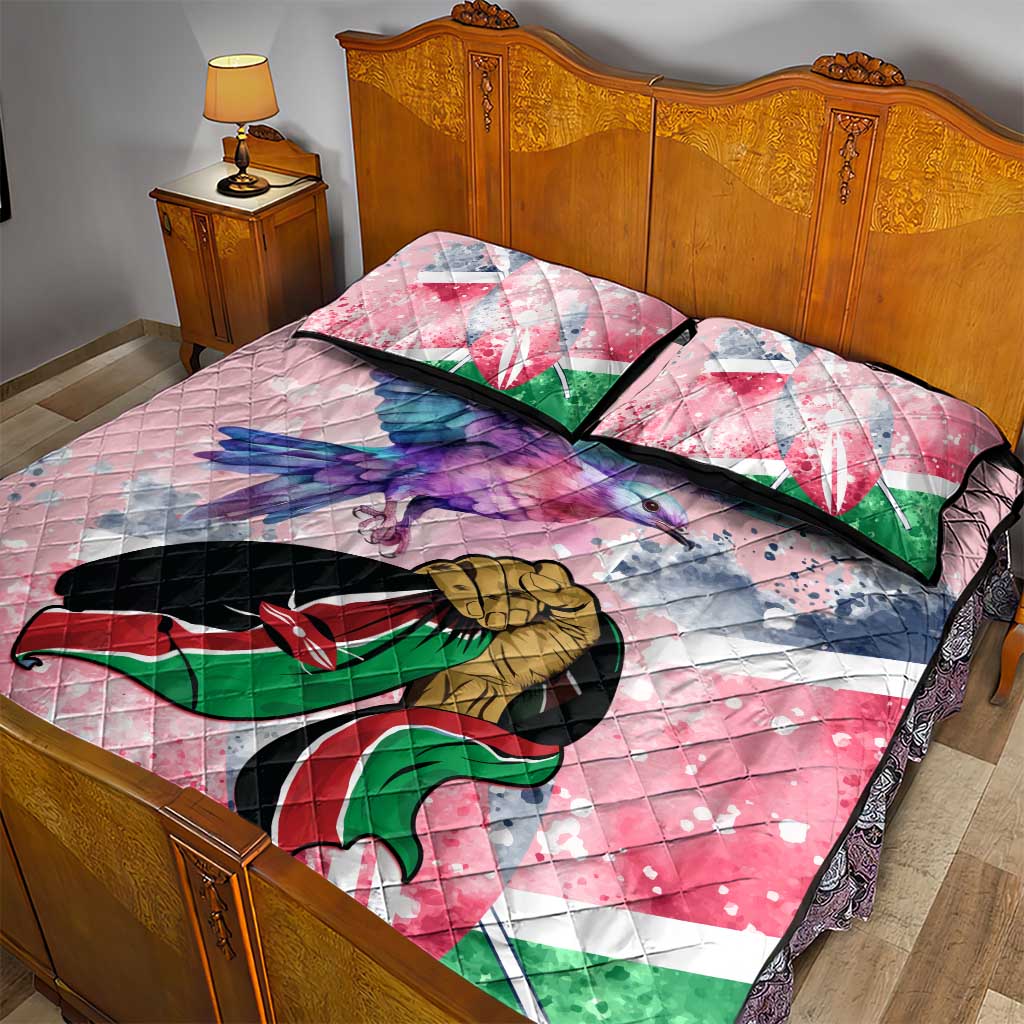 Kenya Independence Day Quilt Bed Set with Lilac Breasted Roller - Unique Version LT01
