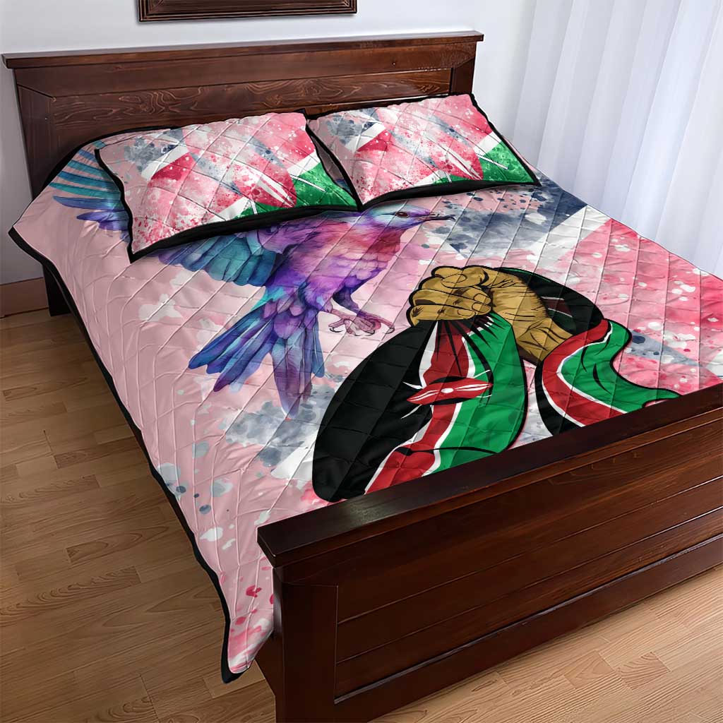 Kenya Independence Day Quilt Bed Set with Lilac Breasted Roller - Unique Version LT01