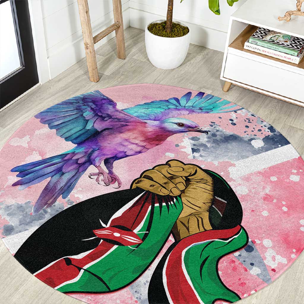 Kenya Independence Day Round Carpet with Lilac Breasted Roller - Unique Version LT01